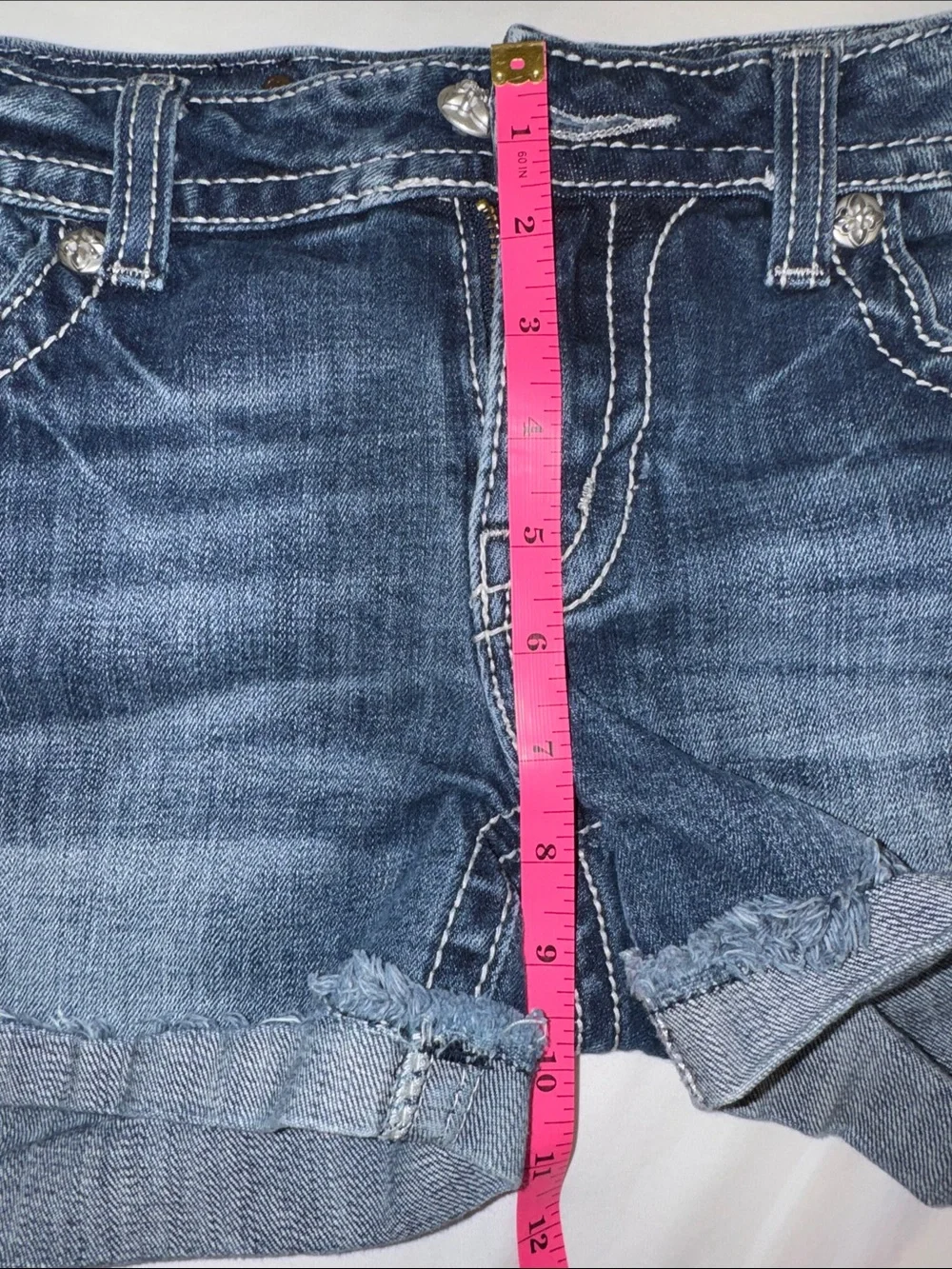 Y2K Miss Me Dark Indigo Embroidered Waist Denim Shorts